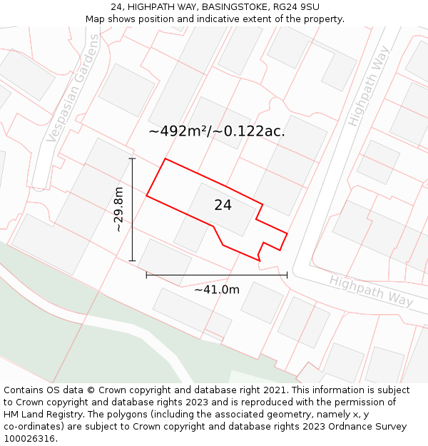 24, HIGHPATH WAY, BASINGSTOKE, RG24 9SU: Plot and title map