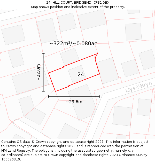 24, HILL COURT, BRIDGEND, CF31 5BX: Plot and title map