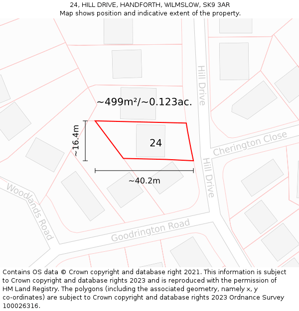 24, HILL DRIVE, HANDFORTH, WILMSLOW, SK9 3AR: Plot and title map