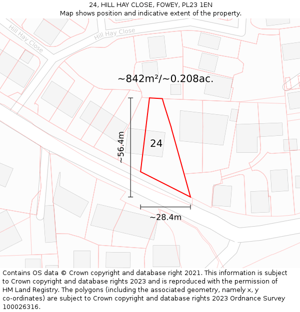 24, HILL HAY CLOSE, FOWEY, PL23 1EN: Plot and title map