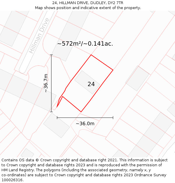 24, HILLMAN DRIVE, DUDLEY, DY2 7TR: Plot and title map