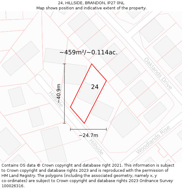 24, HILLSIDE, BRANDON, IP27 0NL: Plot and title map