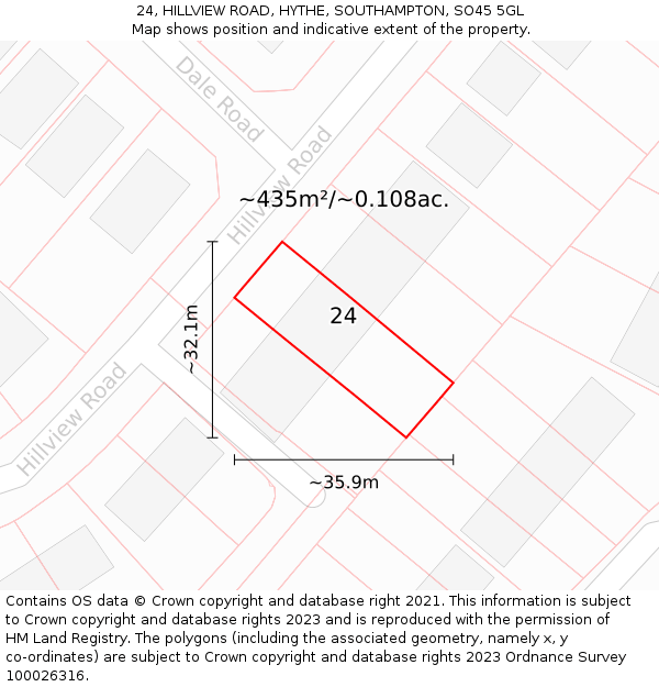 24, HILLVIEW ROAD, HYTHE, SOUTHAMPTON, SO45 5GL: Plot and title map