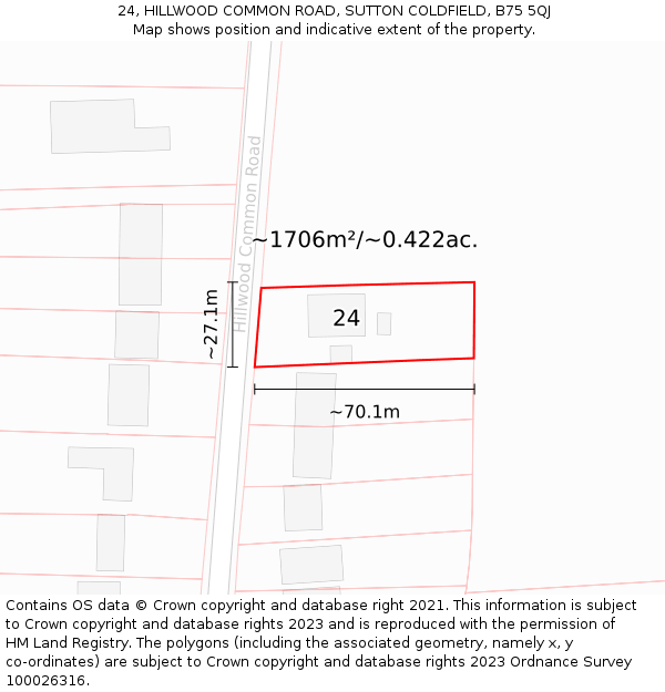 24, HILLWOOD COMMON ROAD, SUTTON COLDFIELD, B75 5QJ: Plot and title map