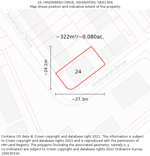 24, HINDMARSH DRIVE, ASHINGTON, NE63 9FA: Plot and title map