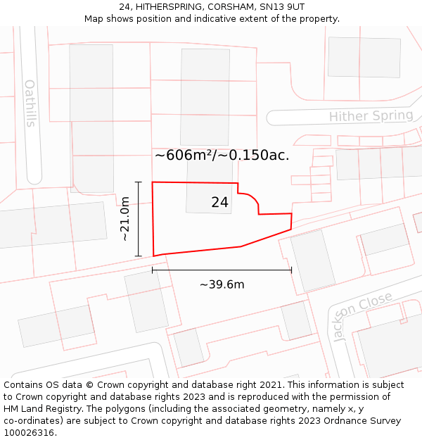 24, HITHERSPRING, CORSHAM, SN13 9UT: Plot and title map