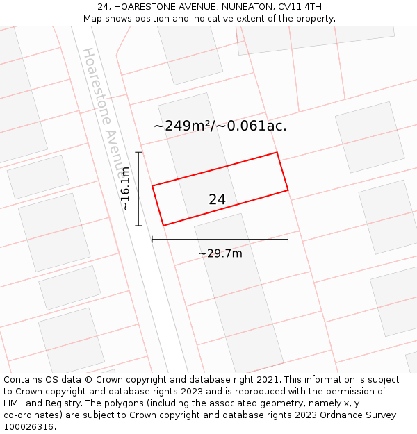 24, HOARESTONE AVENUE, NUNEATON, CV11 4TH: Plot and title map