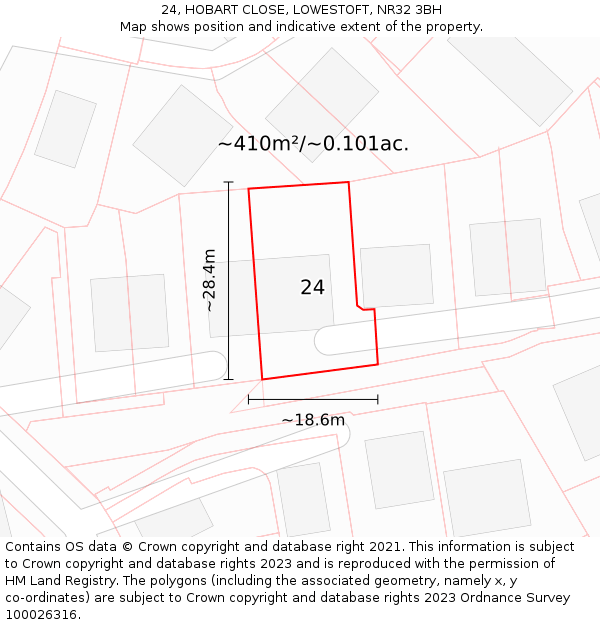 24, HOBART CLOSE, LOWESTOFT, NR32 3BH: Plot and title map