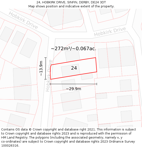 24, HOBKIRK DRIVE, SINFIN, DERBY, DE24 3DT: Plot and title map