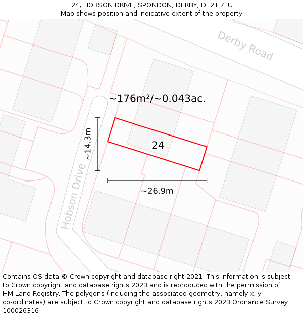 24, HOBSON DRIVE, SPONDON, DERBY, DE21 7TU: Plot and title map