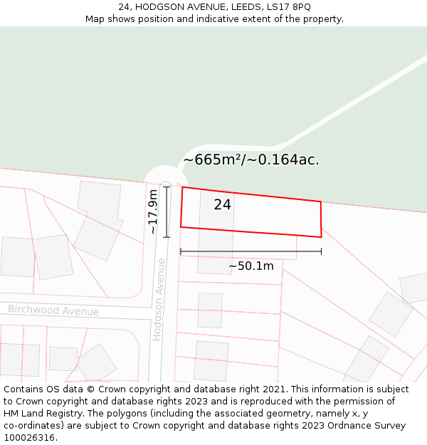 24, HODGSON AVENUE, LEEDS, LS17 8PQ: Plot and title map