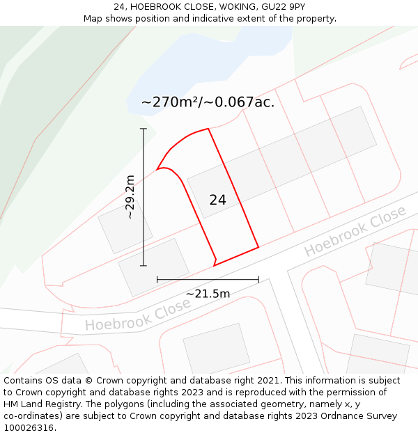 24, HOEBROOK CLOSE, WOKING, GU22 9PY: Plot and title map