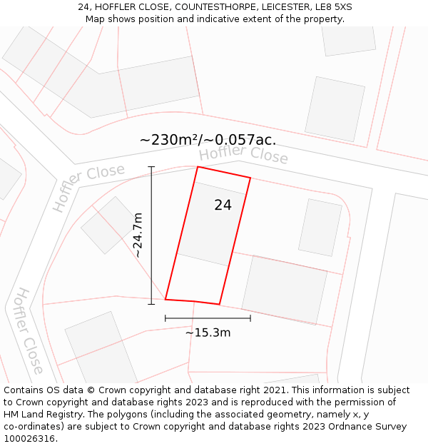 24, HOFFLER CLOSE, COUNTESTHORPE, LEICESTER, LE8 5XS: Plot and title map