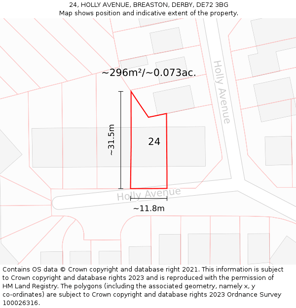 24, HOLLY AVENUE, BREASTON, DERBY, DE72 3BG: Plot and title map