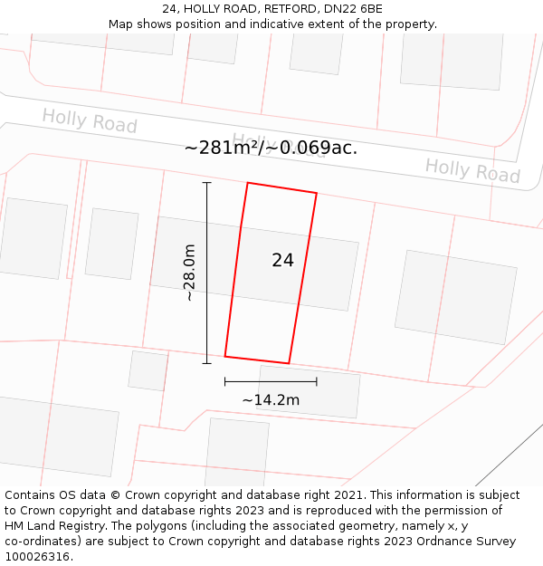24, HOLLY ROAD, RETFORD, DN22 6BE: Plot and title map