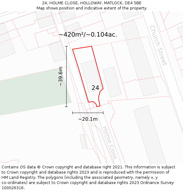 24, HOLME CLOSE, HOLLOWAY, MATLOCK, DE4 5BE: Plot and title map