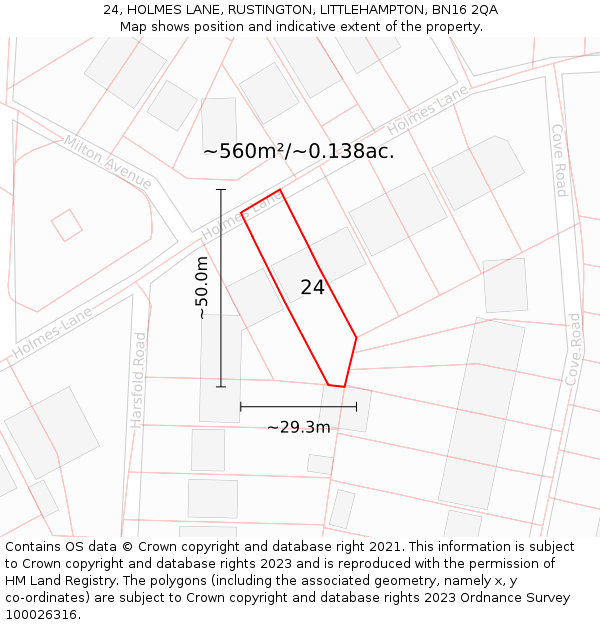 24, HOLMES LANE, RUSTINGTON, LITTLEHAMPTON, BN16 2QA: Plot and title map
