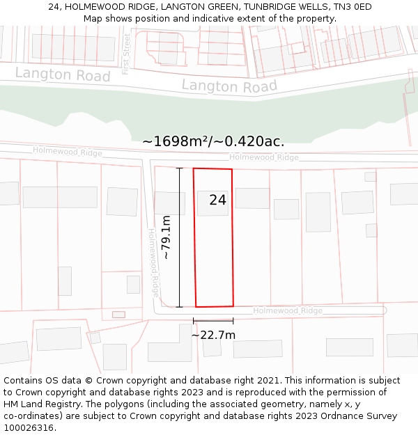24, HOLMEWOOD RIDGE, LANGTON GREEN, TUNBRIDGE WELLS, TN3 0ED: Plot and title map