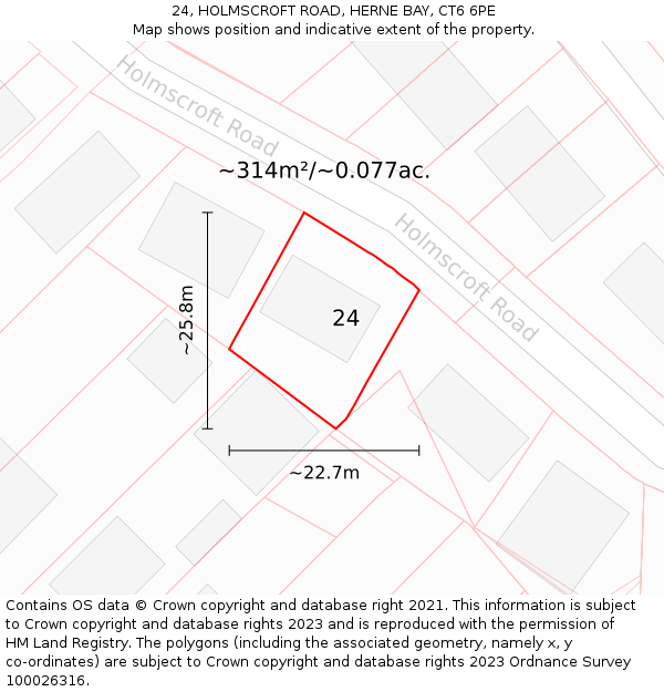24, HOLMSCROFT ROAD, HERNE BAY, CT6 6PE: Plot and title map