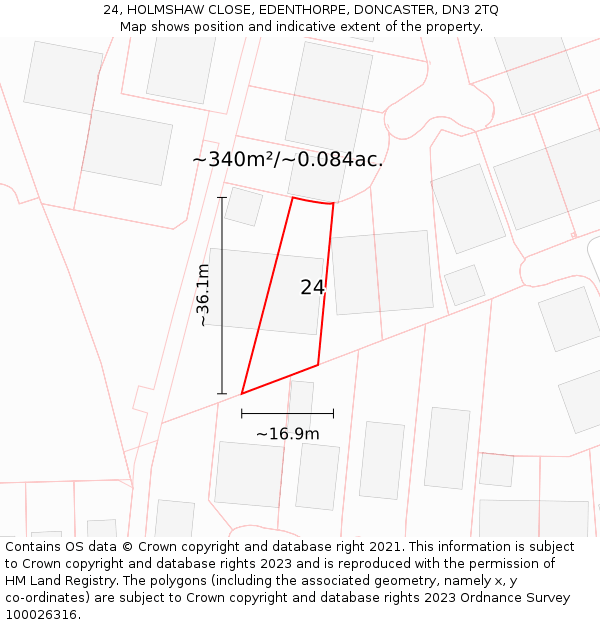 24, HOLMSHAW CLOSE, EDENTHORPE, DONCASTER, DN3 2TQ: Plot and title map