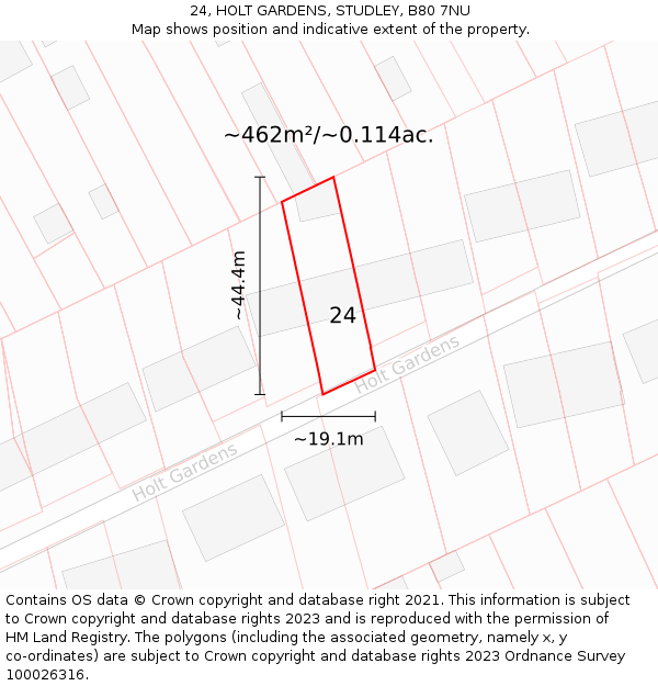 24, HOLT GARDENS, STUDLEY, B80 7NU: Plot and title map