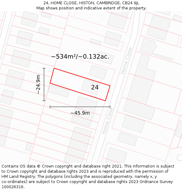 24, HOME CLOSE, HISTON, CAMBRIDGE, CB24 9JL: Plot and title map