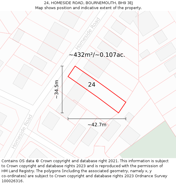 24, HOMESIDE ROAD, BOURNEMOUTH, BH9 3EJ: Plot and title map