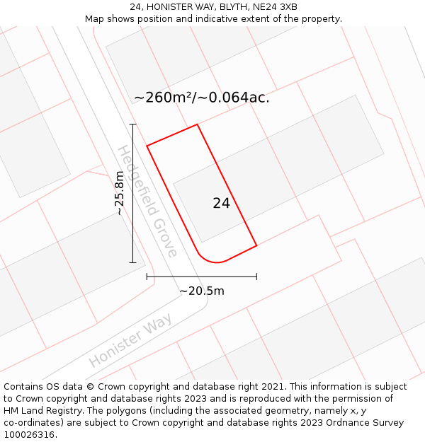 24, HONISTER WAY, BLYTH, NE24 3XB: Plot and title map