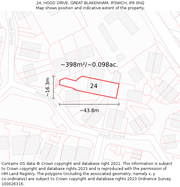 24, HOOD DRIVE, GREAT BLAKENHAM, IPSWICH, IP6 0NQ: Plot and title map