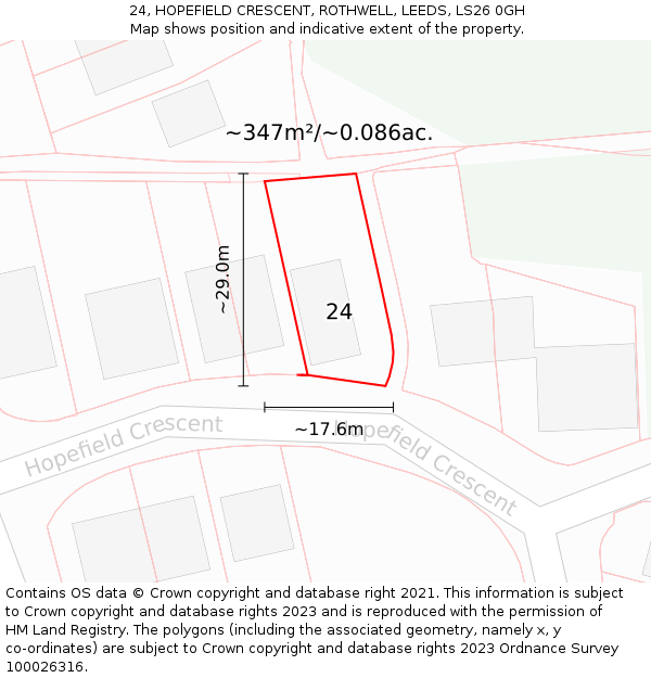 24, HOPEFIELD CRESCENT, ROTHWELL, LEEDS, LS26 0GH: Plot and title map