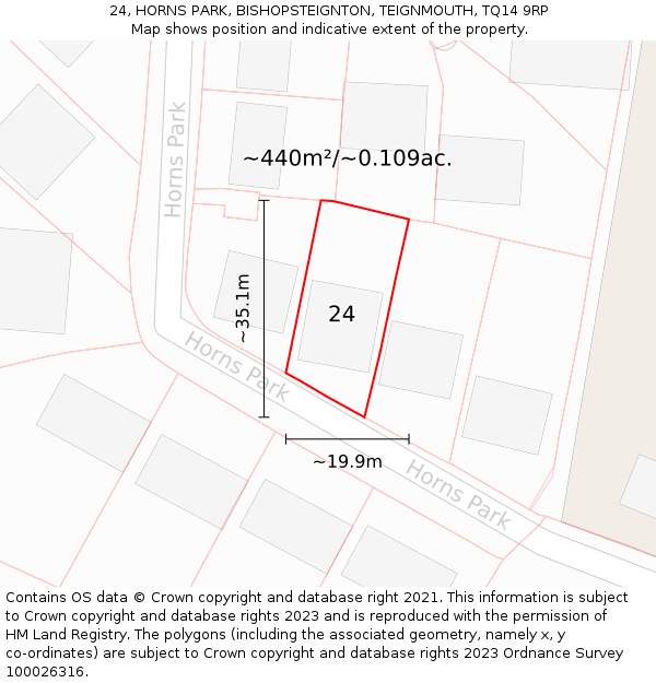 24, HORNS PARK, BISHOPSTEIGNTON, TEIGNMOUTH, TQ14 9RP: Plot and title map
