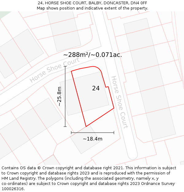24, HORSE SHOE COURT, BALBY, DONCASTER, DN4 0FF: Plot and title map