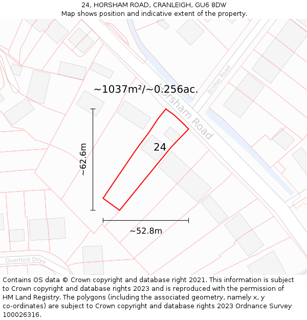 24, HORSHAM ROAD, CRANLEIGH, GU6 8DW: Plot and title map