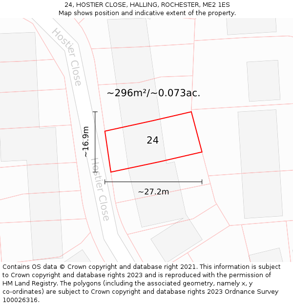 24, HOSTIER CLOSE, HALLING, ROCHESTER, ME2 1ES: Plot and title map