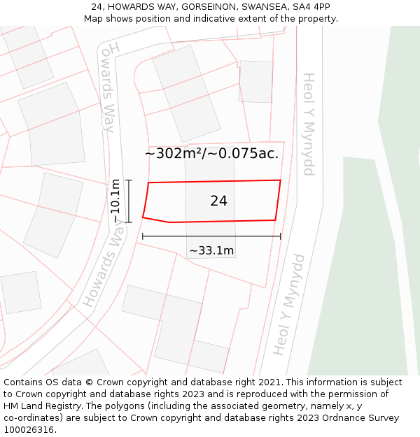 24, HOWARDS WAY, GORSEINON, SWANSEA, SA4 4PP: Plot and title map