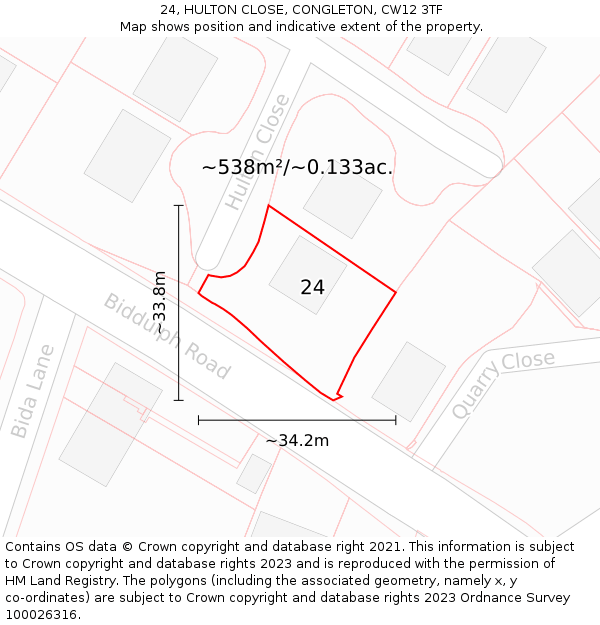 24, HULTON CLOSE, CONGLETON, CW12 3TF: Plot and title map