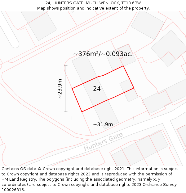 24, HUNTERS GATE, MUCH WENLOCK, TF13 6BW: Plot and title map