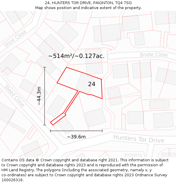 24, HUNTERS TOR DRIVE, PAIGNTON, TQ4 7SG: Plot and title map
