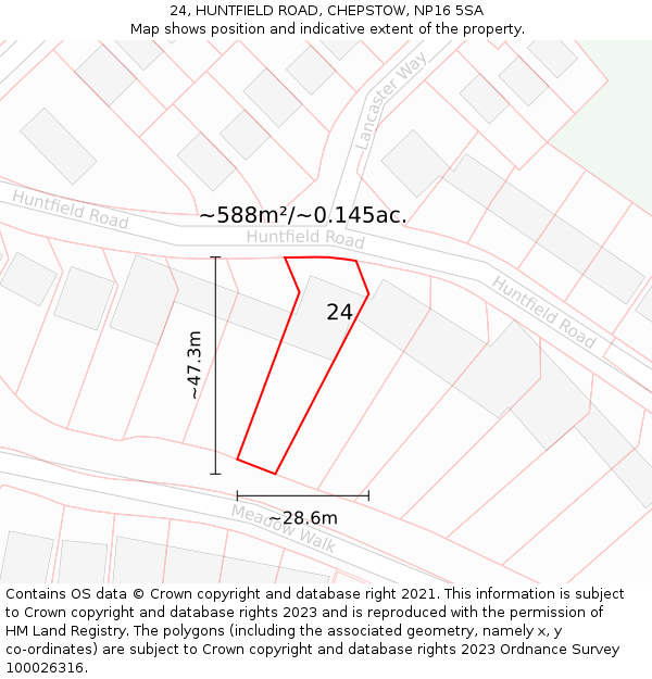 24, HUNTFIELD ROAD, CHEPSTOW, NP16 5SA: Plot and title map