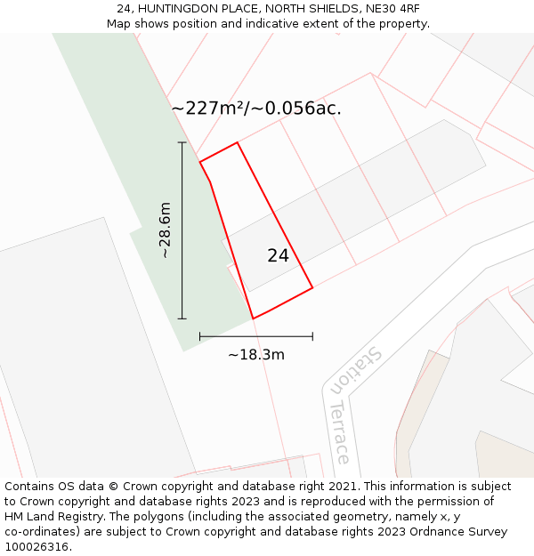 24, HUNTINGDON PLACE, NORTH SHIELDS, NE30 4RF: Plot and title map