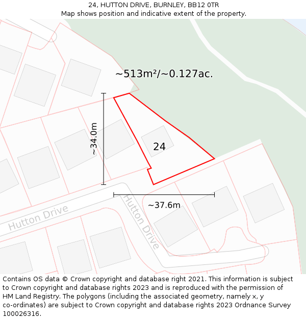 24, HUTTON DRIVE, BURNLEY, BB12 0TR: Plot and title map