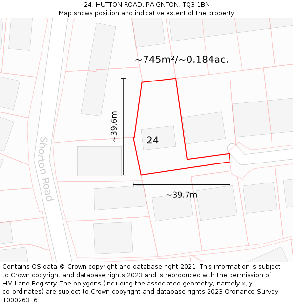 24, HUTTON ROAD, PAIGNTON, TQ3 1BN: Plot and title map