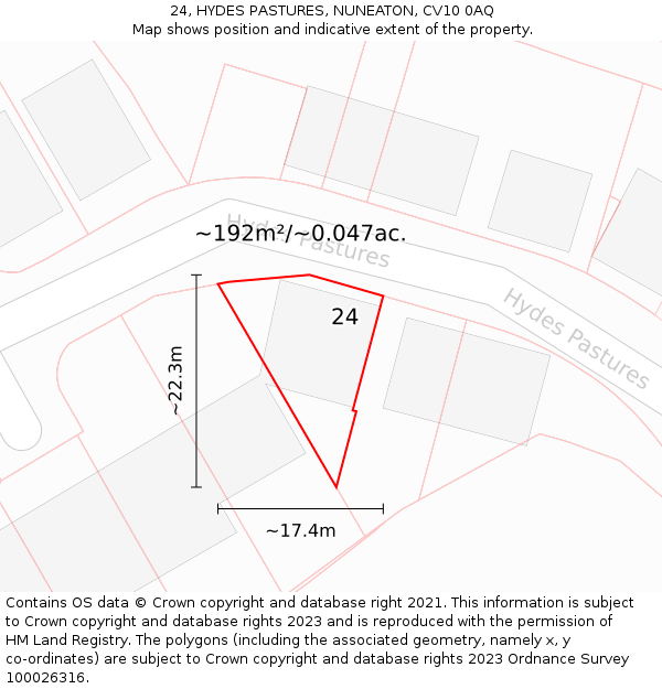 24, HYDES PASTURES, NUNEATON, CV10 0AQ: Plot and title map