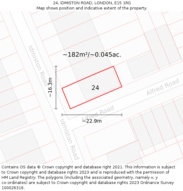 24, IDMISTON ROAD, LONDON, E15 1RG: Plot and title map