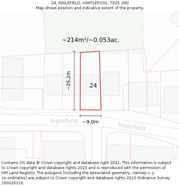 24, INGLEFIELD, HARTLEPOOL, TS25 1RN: Plot and title map