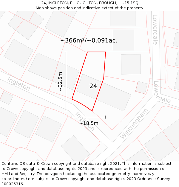 24, INGLETON, ELLOUGHTON, BROUGH, HU15 1SQ: Plot and title map