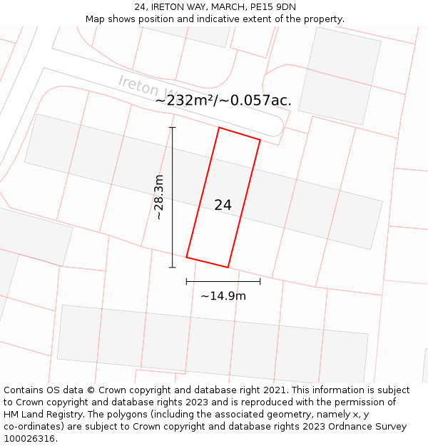 24, IRETON WAY, MARCH, PE15 9DN: Plot and title map
