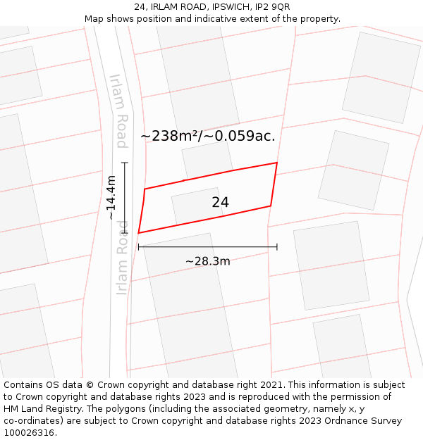 24, IRLAM ROAD, IPSWICH, IP2 9QR: Plot and title map