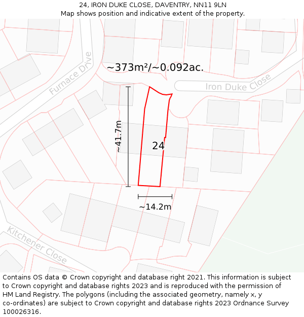 24, IRON DUKE CLOSE, DAVENTRY, NN11 9LN: Plot and title map