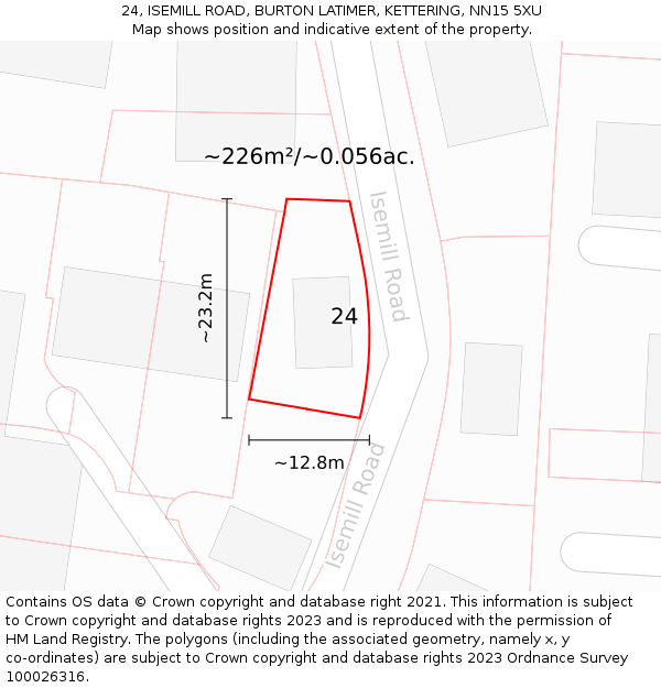 24, ISEMILL ROAD, BURTON LATIMER, KETTERING, NN15 5XU: Plot and title map